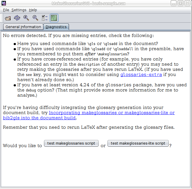 image of diagnostics window