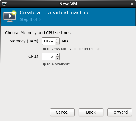 The Create a new virtual machine window - Step 3