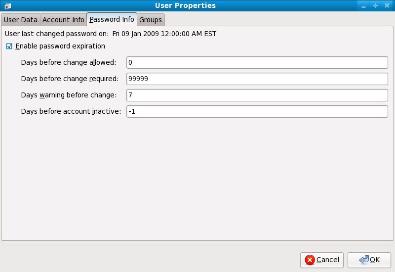 Specifying password aging options